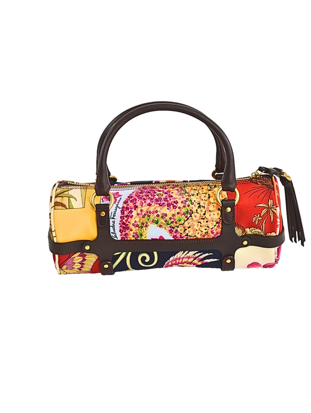 Salvatore Ferragamo Gancini Handbag Cylindrical Multicolor Nylon Cloth Pony styl